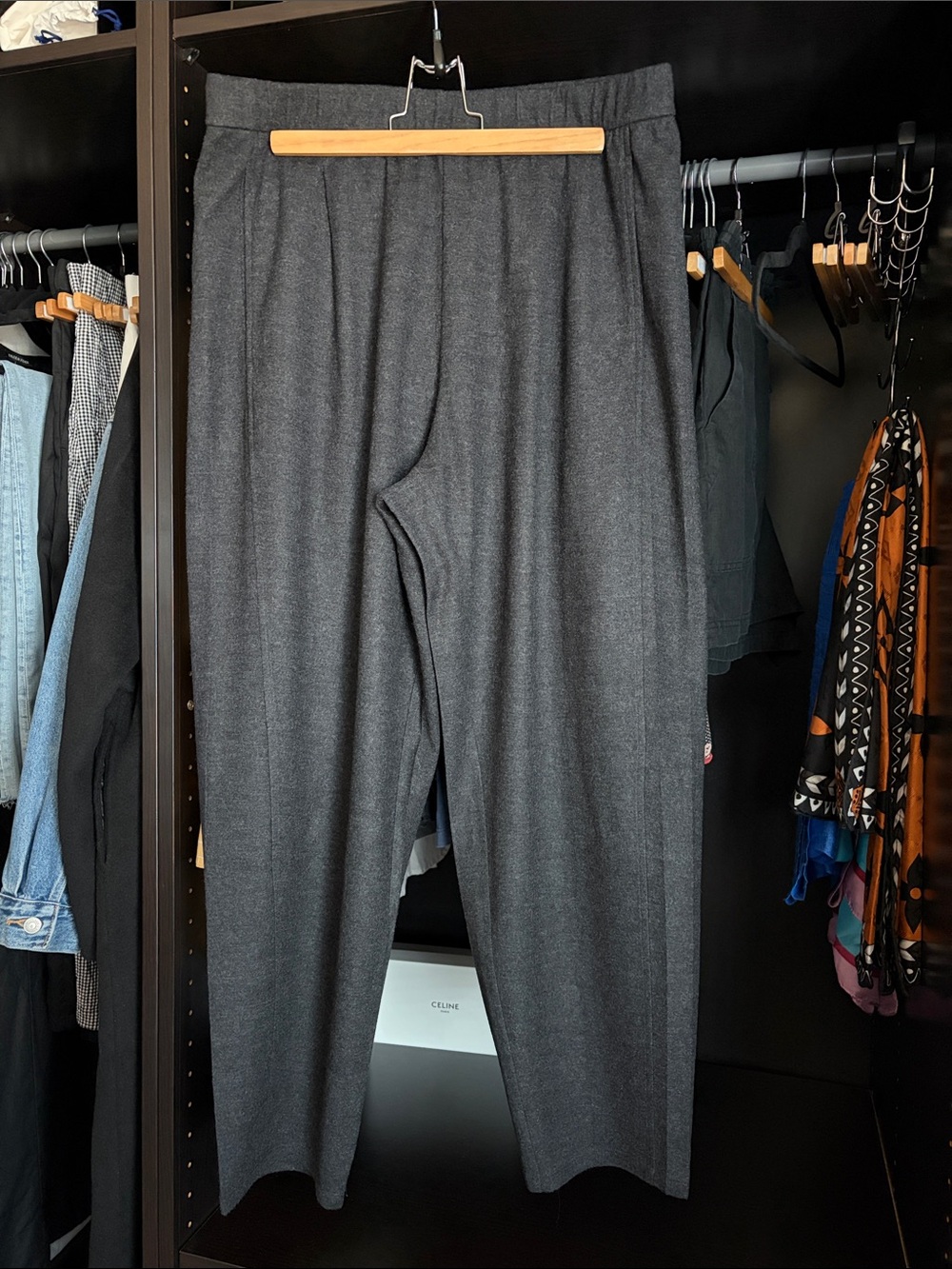 Eileen Fisher Melange Felted Wool Jersey Lantern Pants- Charcoal